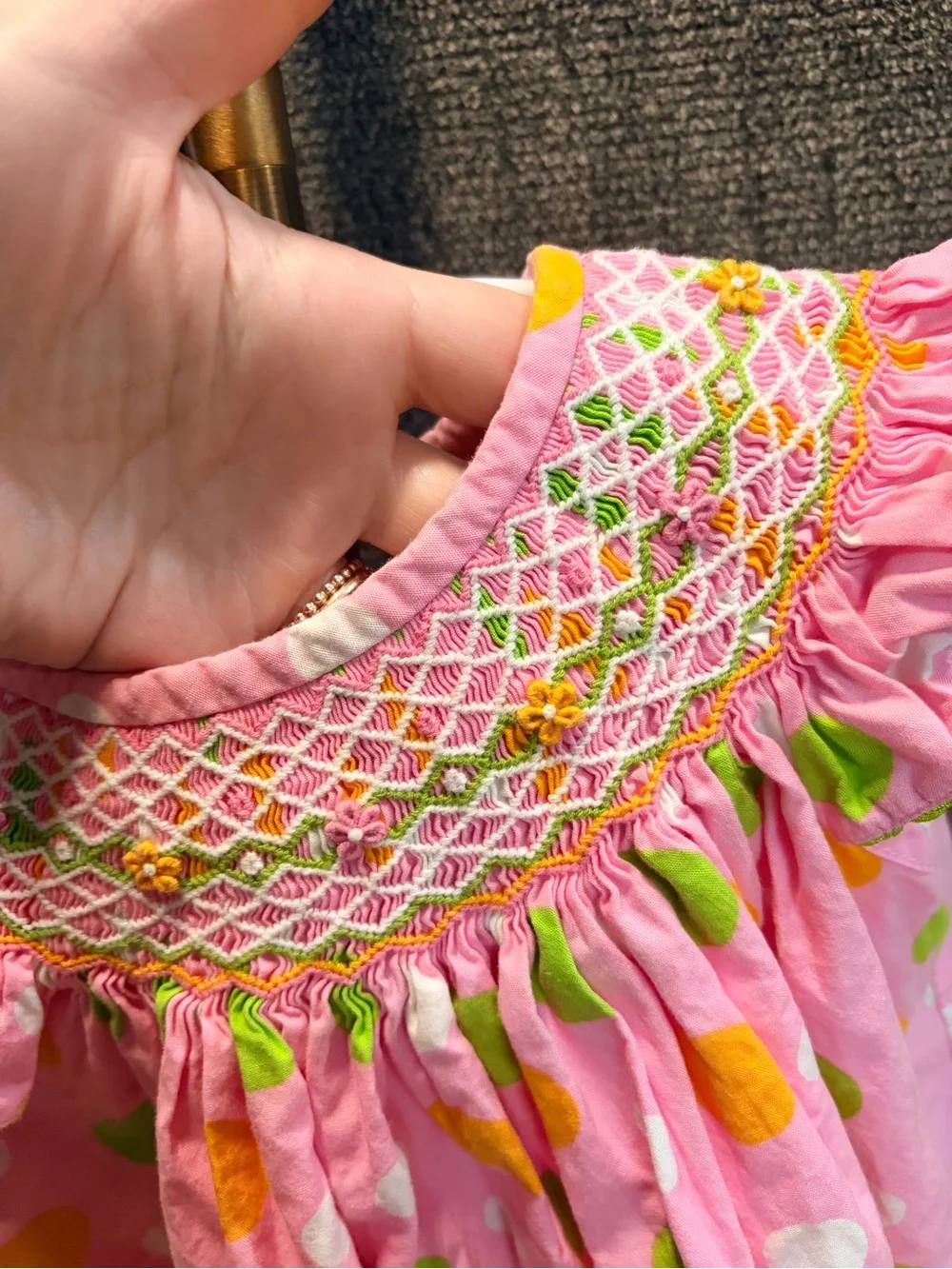 Girls' Pink Polka Dot Smocked Nightgown